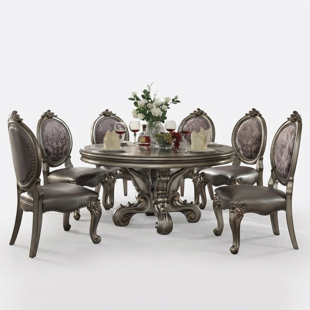Design Rund Tisch 6x Stühle Ess Zimmer Sitz Runde Polster Tische Garnitur