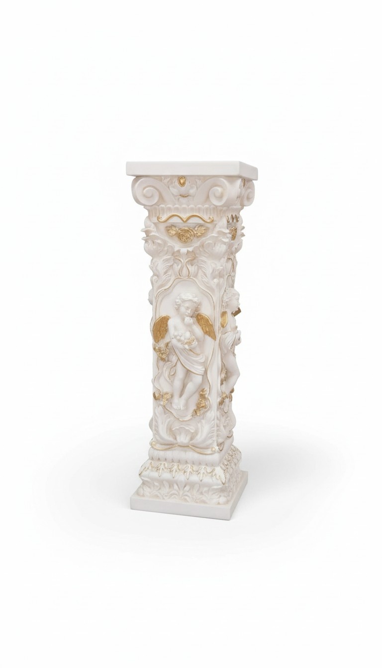Design Säule mit Amorette 100 cm Figuren Säulen Sockel Blumen