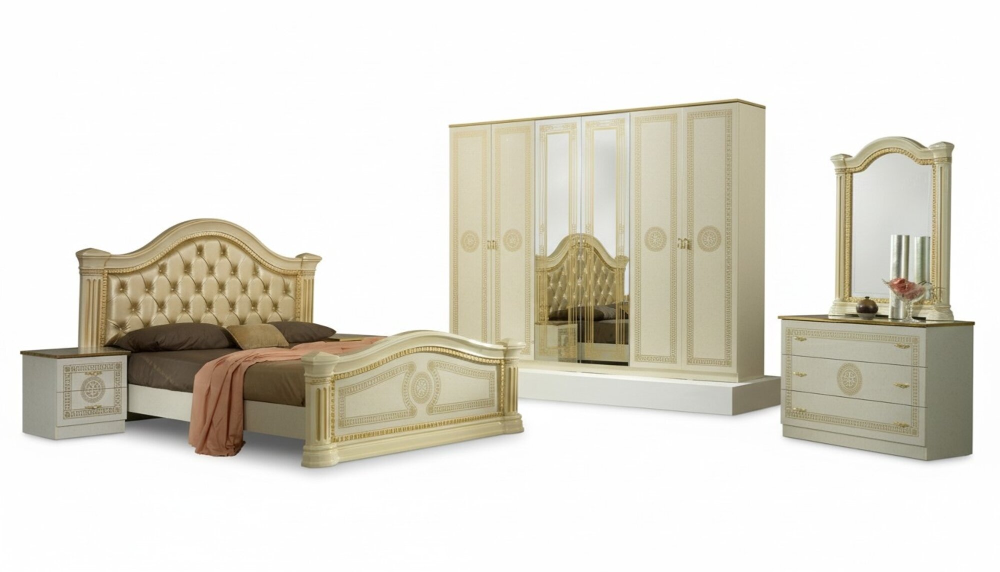 Design Schlafzimmer 3tlg. Bett 2x Luxus Nachttisch Klassischer Betten Set