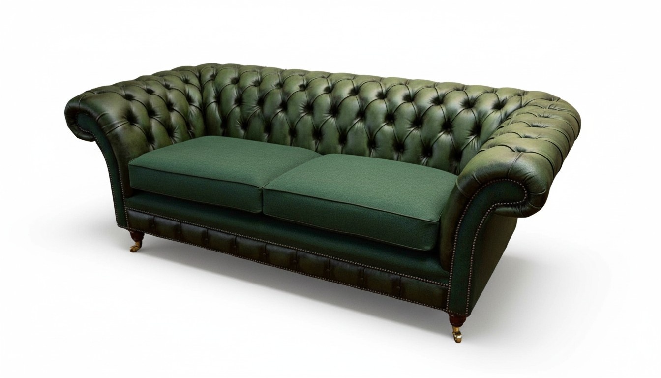 Design Sofa 3 Sitzer Polsterung Leder Sofas Textil Chesterfield Grün