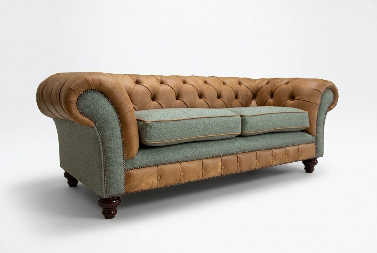 Design Sofa 3 Sitzer Couch Polster Sofas Stoff Wohnzimmer Braun Textil