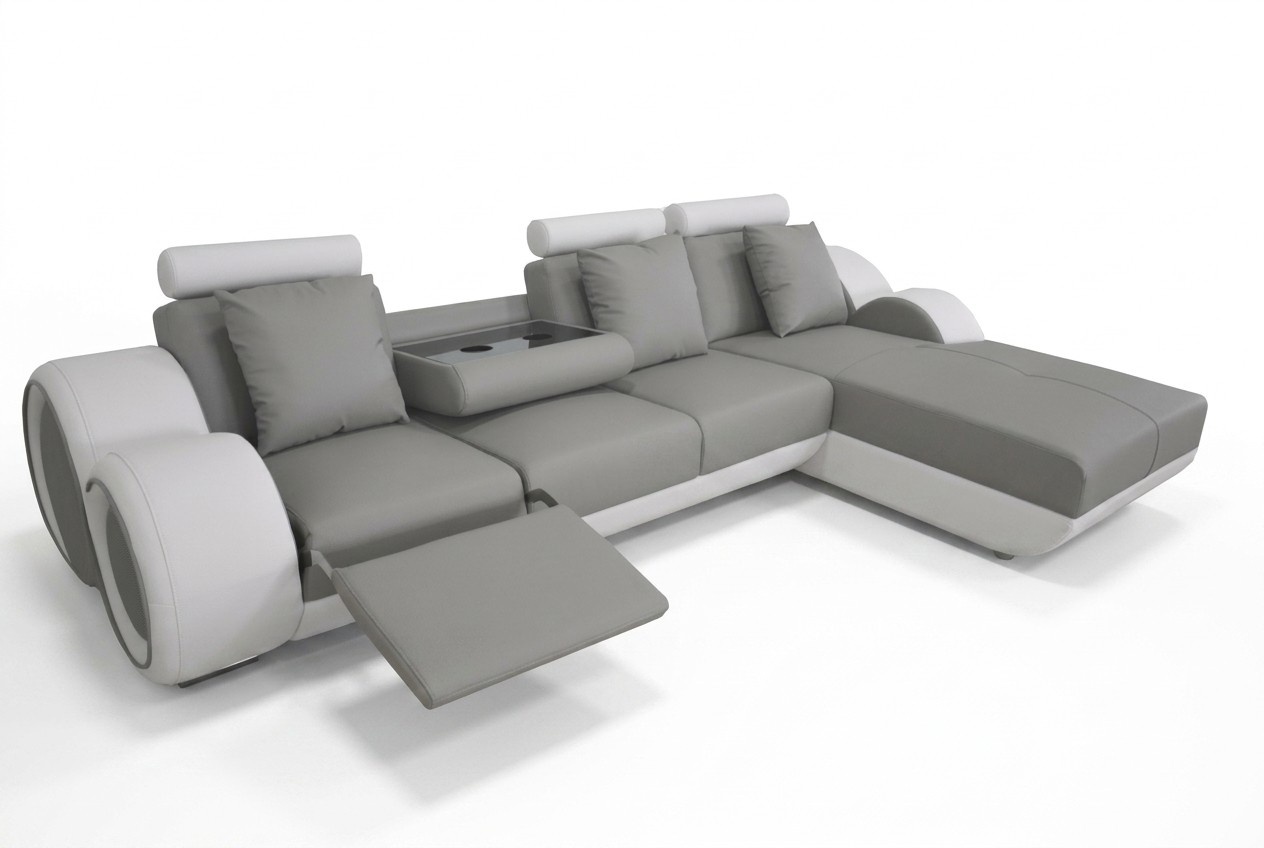 Design Sofa + USB Leder Eck Garnitur Ecke Landschaft Polster L Form Wohn Relax
