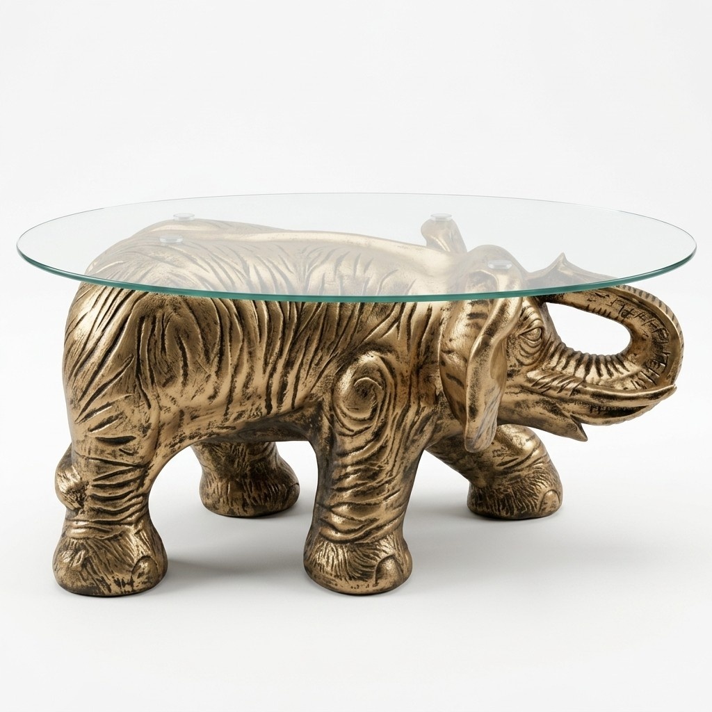 Design Tisch Elefant mit Glas Figur Statue Skulptur Figuren Skulpturen