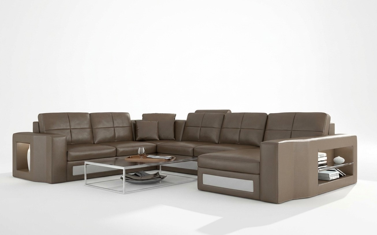 Design Wohnlandschaft Ledersofa Ecksofa Eckcouch Polster Sofa Ecke USB + LED