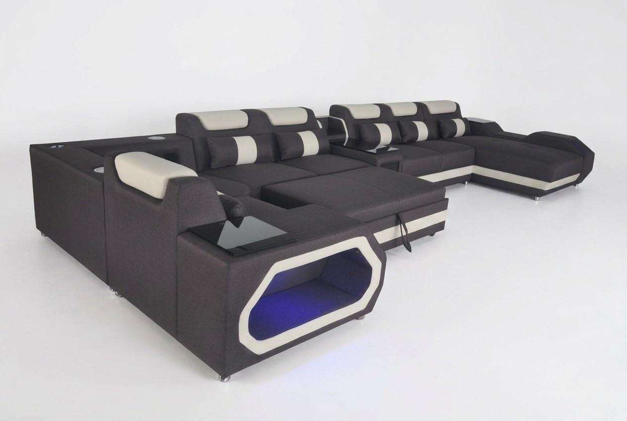 Design XXL Modern Leder Polster Ecke Couch Sofa Eck Wohnlandschaft Bett USB LED