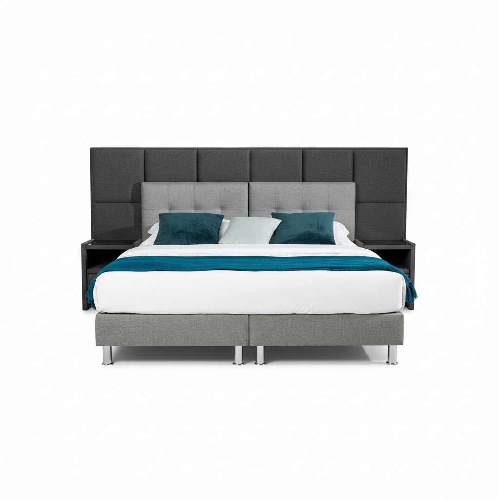 Designer Bett Schlafzimmer Betten Textil Leder Hotel Samt Grau Neu