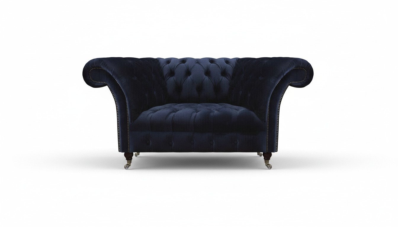 Designer Blauer Chesterfield Zweisitzer Textilcouchen Luxus Polstermöbel