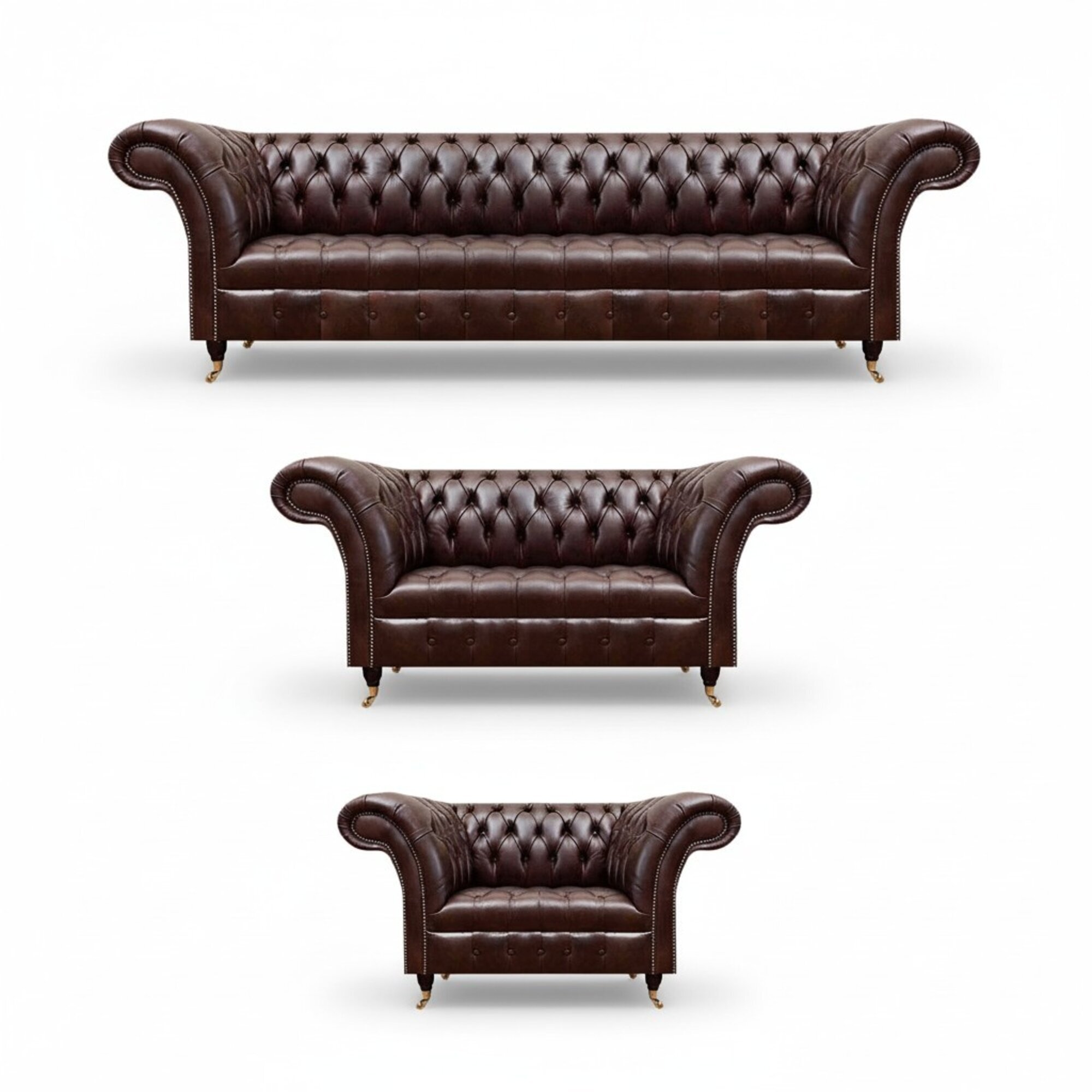 Designer Chesterfield Braune Ledergarnitur Moderne Sitzmöbel 3tlg Set