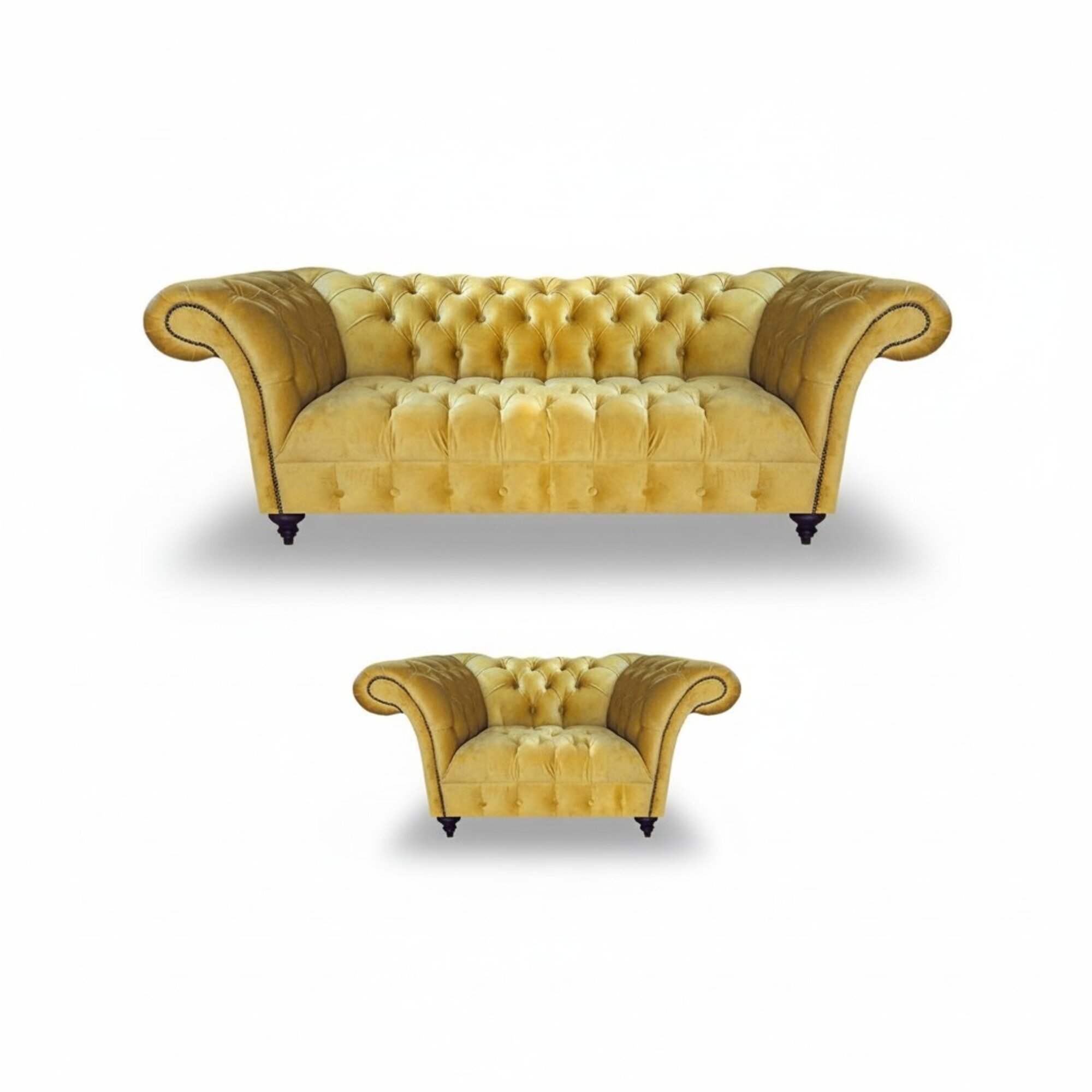 Designer Chesterfield Couchen Gelber Sessel Moderner Dreisitzer 2tlg Set