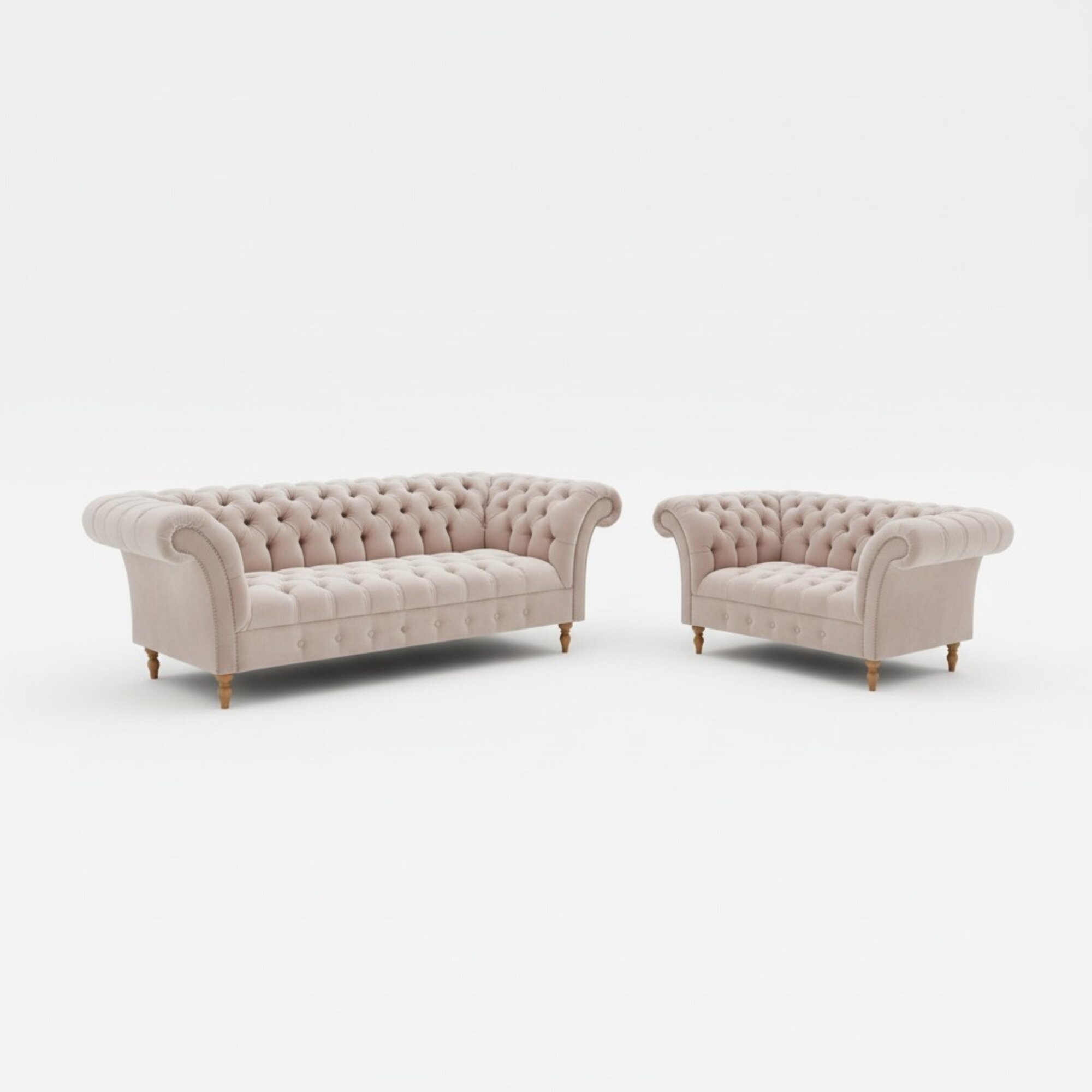 Designer Chesterfield Sofagarnitur Textil Beige 3+2 Couch Polster Sitz