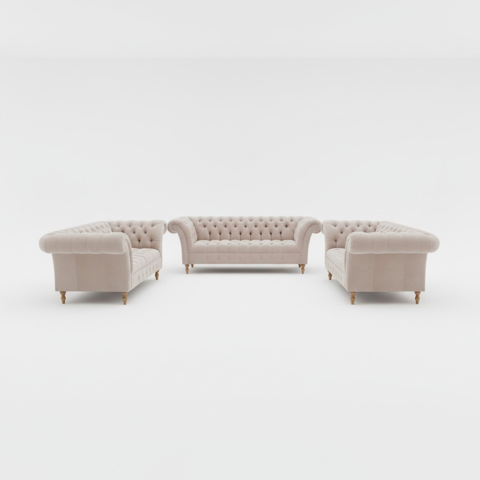 Designer Chesterfield Sofagarnitur Textil Beige 3+2+2 Couch Polster