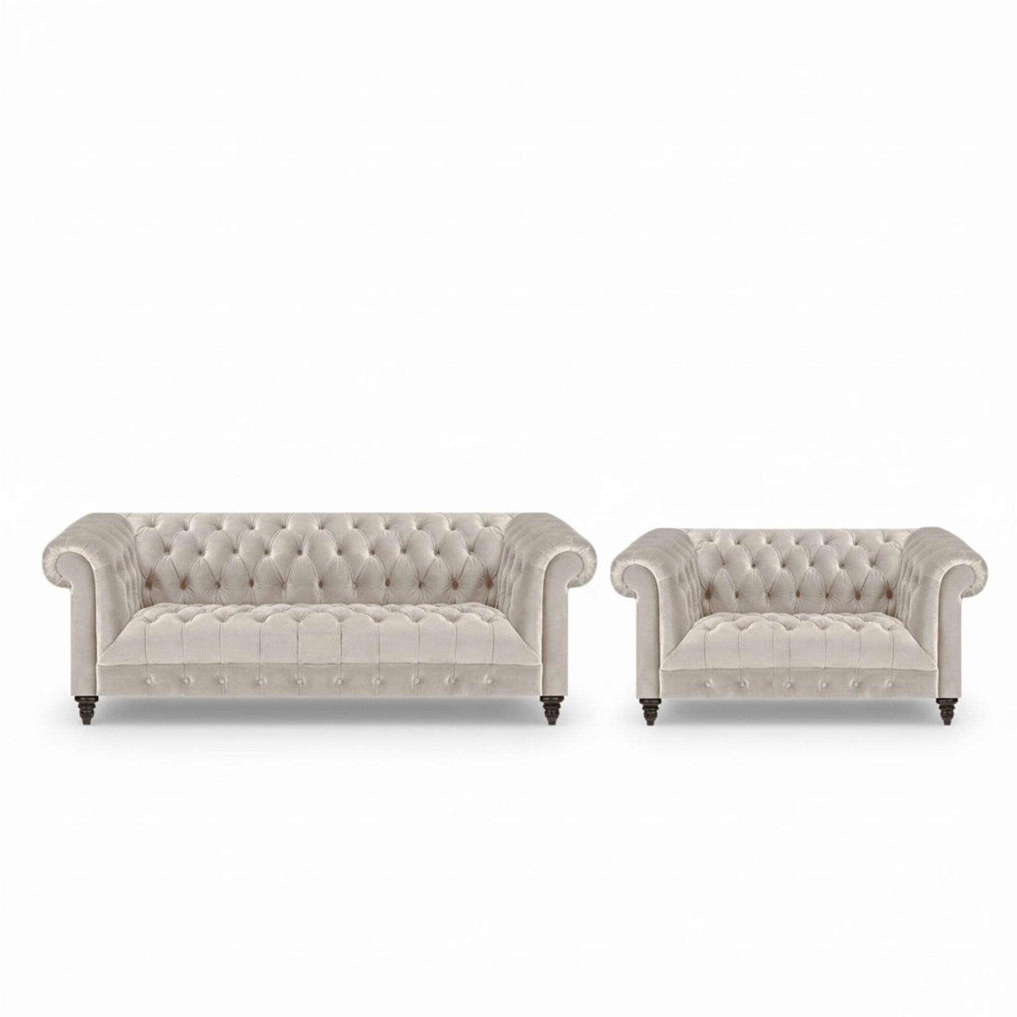 Designer Chesterfield Weiße Couchgarnitur 3-Sitzer Textil Zweisitzer
