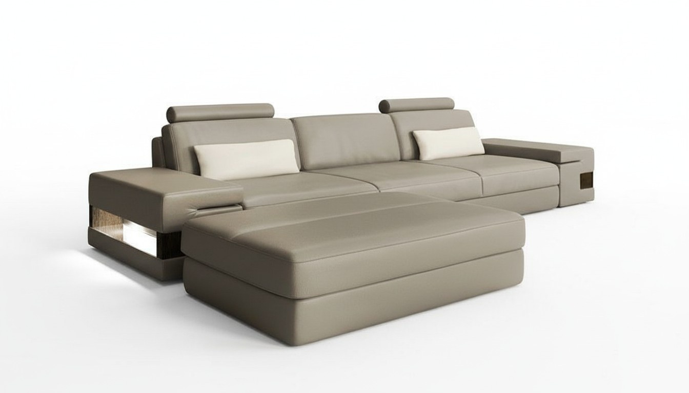 Designer Couch Polster Sitz Garnitur Sofa Garnituren 3 Sitzer + Hocker 2tlg. Neu