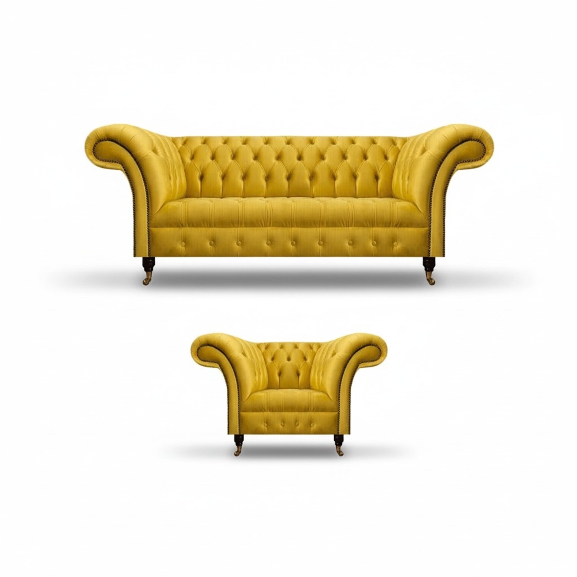 Designer Gelbe Chesterfield Sitzmöbel Moderner Dreisitzer Edler Sessel