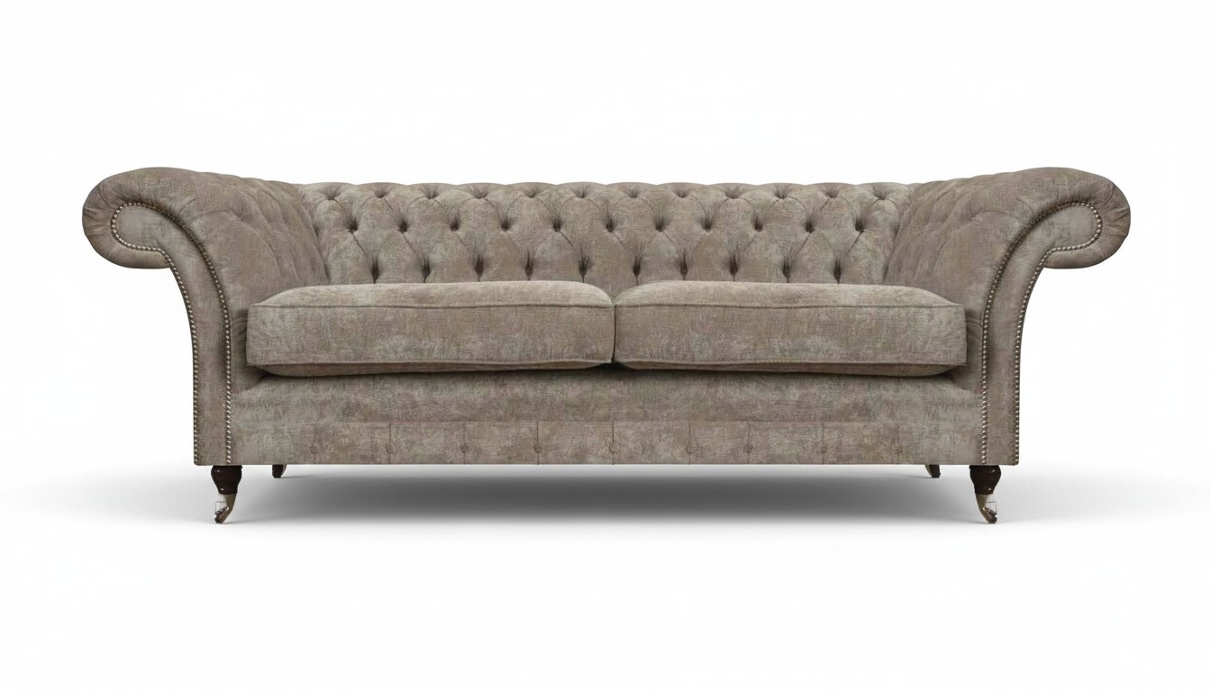 Designer Hellgrauer Chesterfield Zweisitzer Wohnzimmer Luxus Couchen