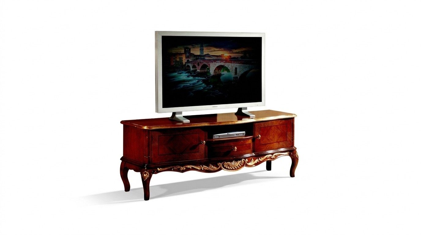 Designer Holz Barock TV-Schrank mit 2 Türen Schublade und Regal Italien