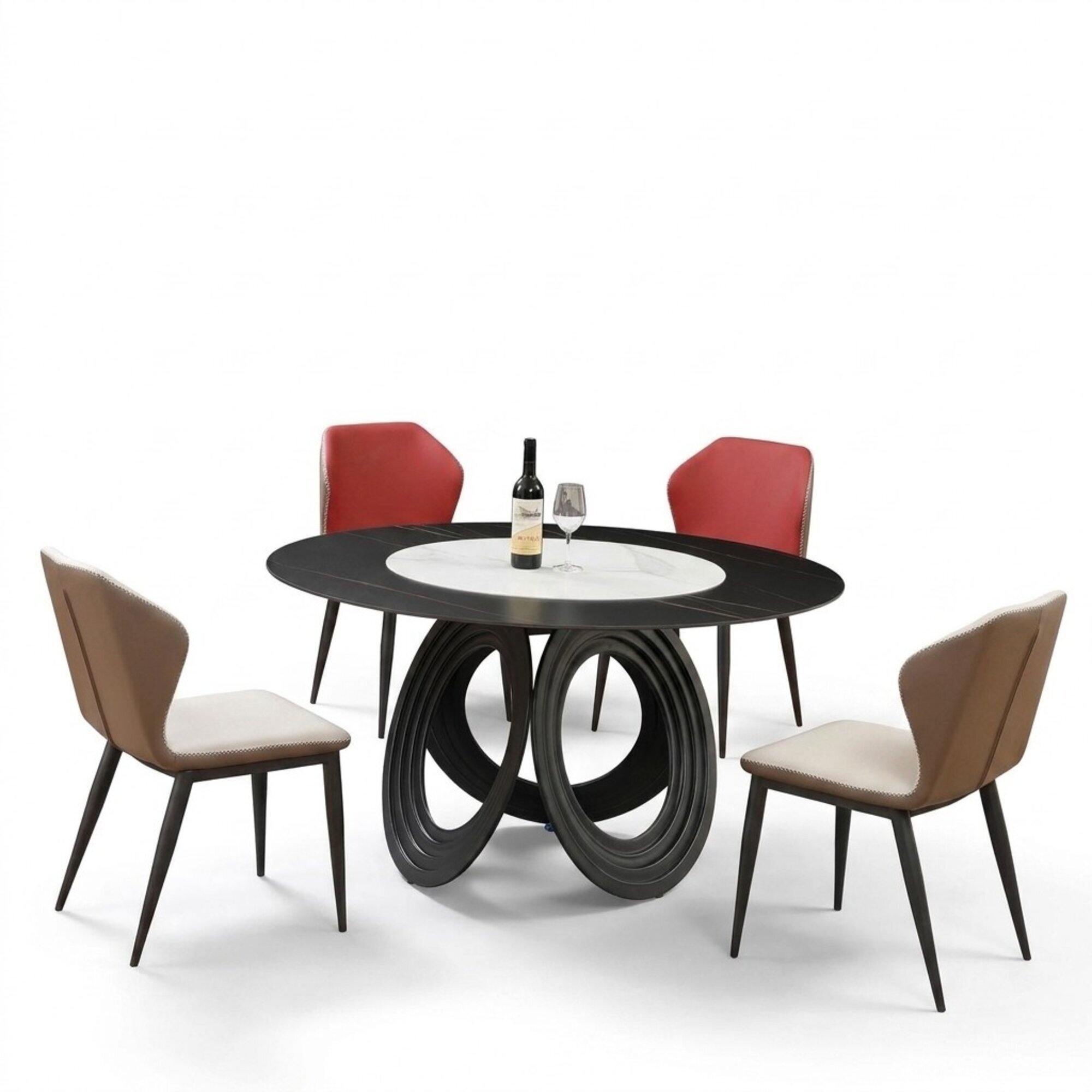Designer Holz Ess Wohn Zimmer Set Deko Tisch 4x Lehn Stühle Set Garnitur