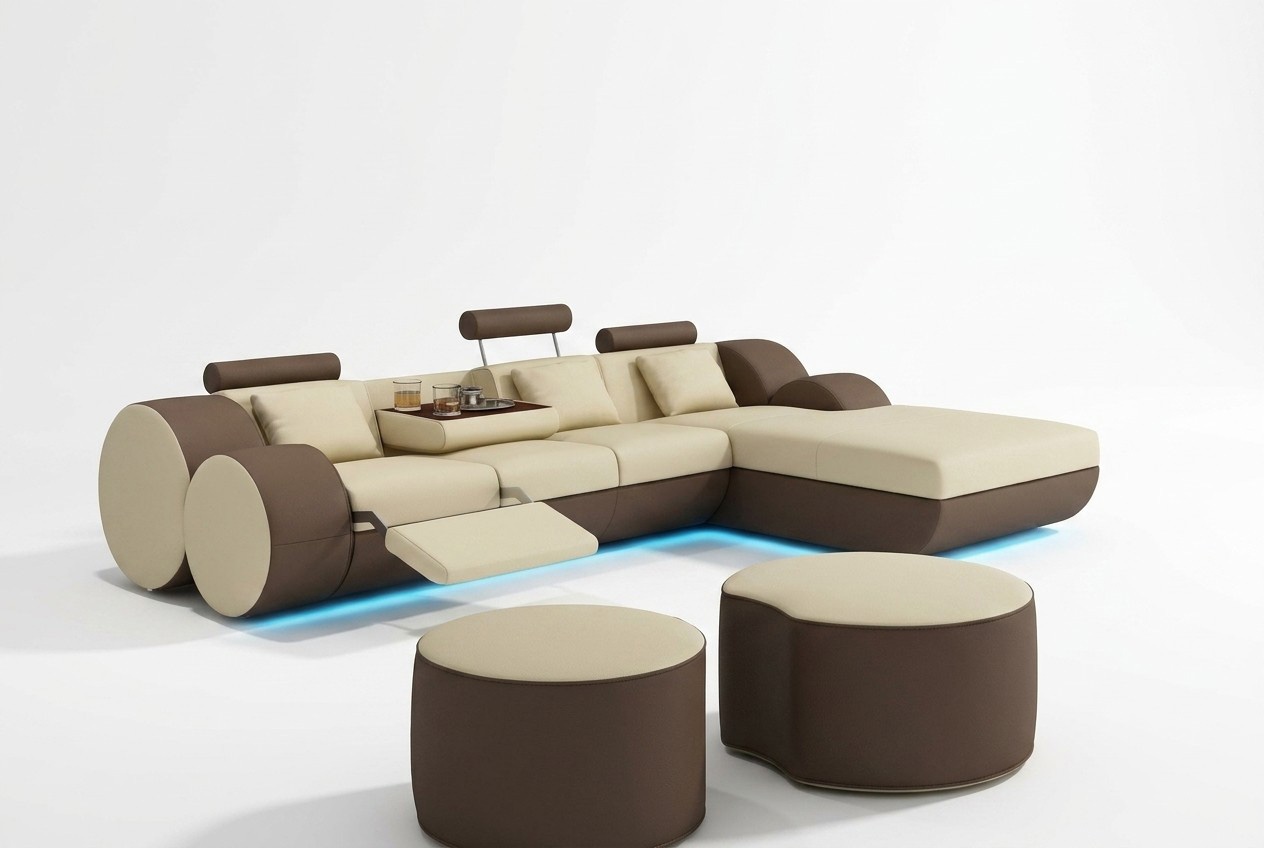 DESIGNER LEDER ECKSOFA WOHNLANDSCHAFT LEDERCOUCH + USB GARNITUR ECKCOUCH MADRID