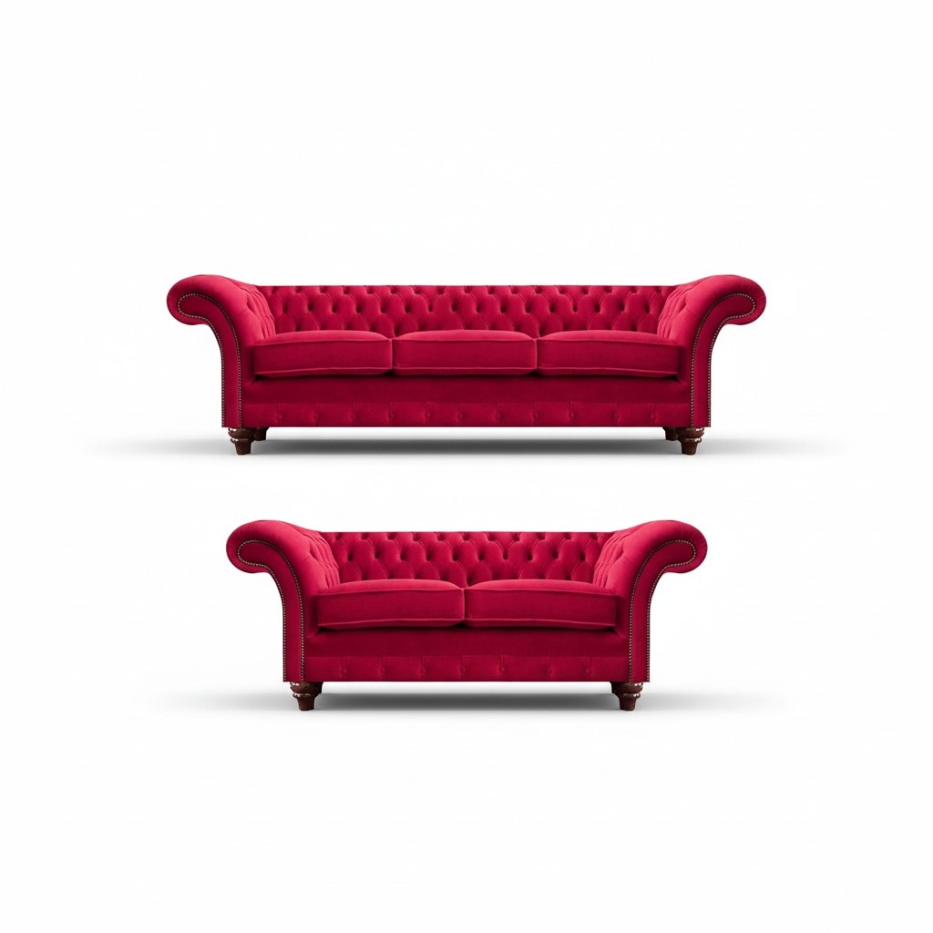 Designer Rote Chesterfield Couchen Moderne Polster Stoffsofas 2tlg Set