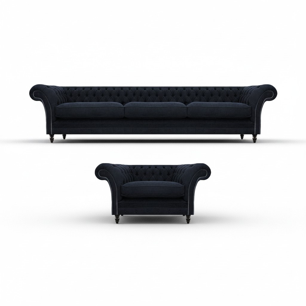 Designer Set Sofa Dreisitze Sofagarnitur Sessel Polstermöbel Neu Chesterfield