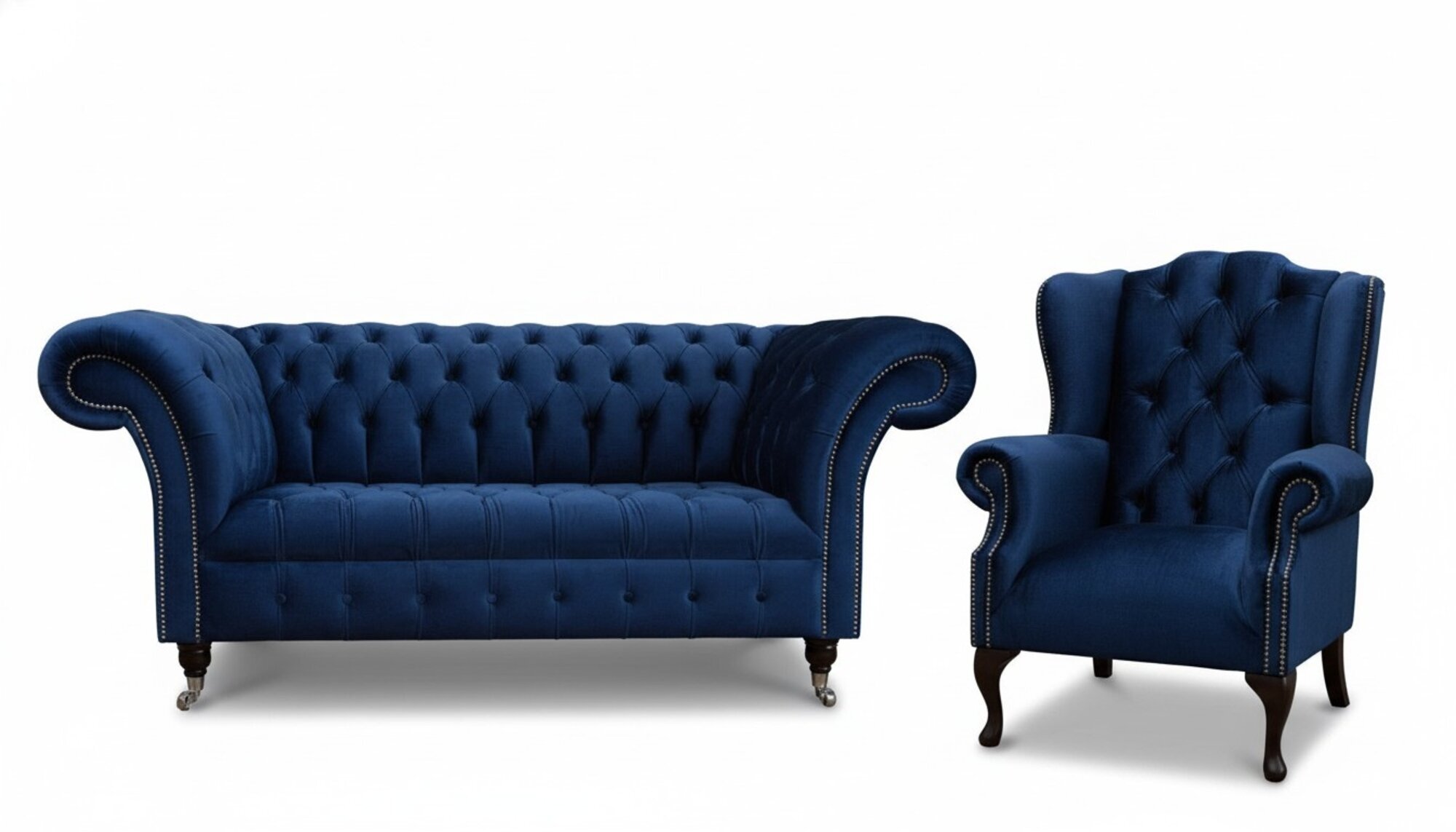 Designer Sofa Chesterfield 2 Sitzer Couch + Ohrensessel Relax Lehn