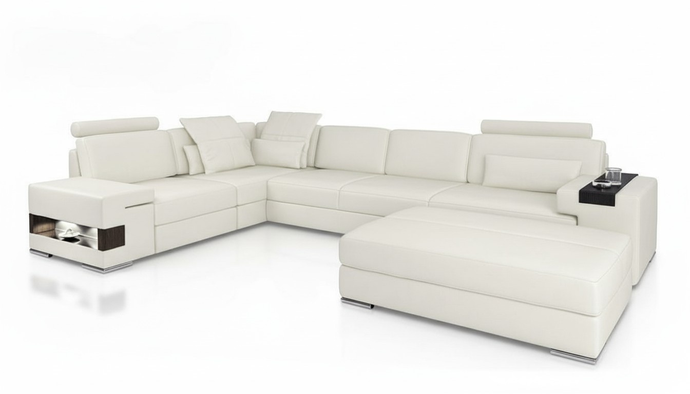 Designer Sofa Polster Couch Ecksofa mit Hocker Garnitur Wohnlandschaft L-Form