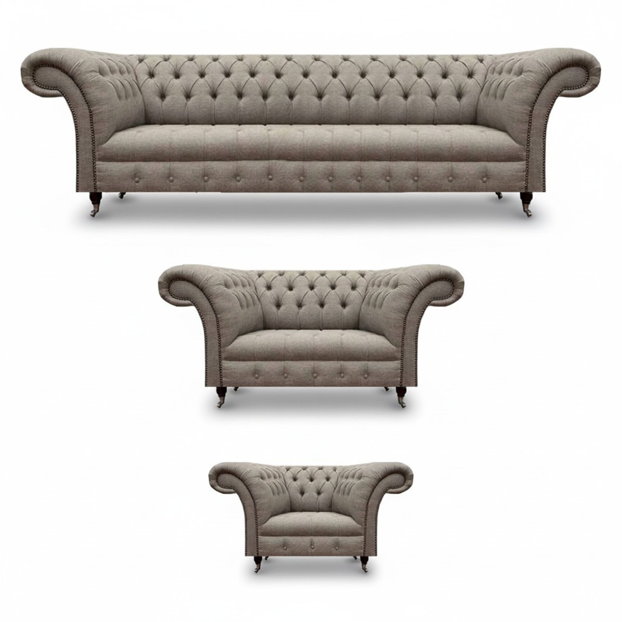 Designer Sofa Set Grau Textil Polster Garnitur 3tlg Wohnzimmer Chesterfield
