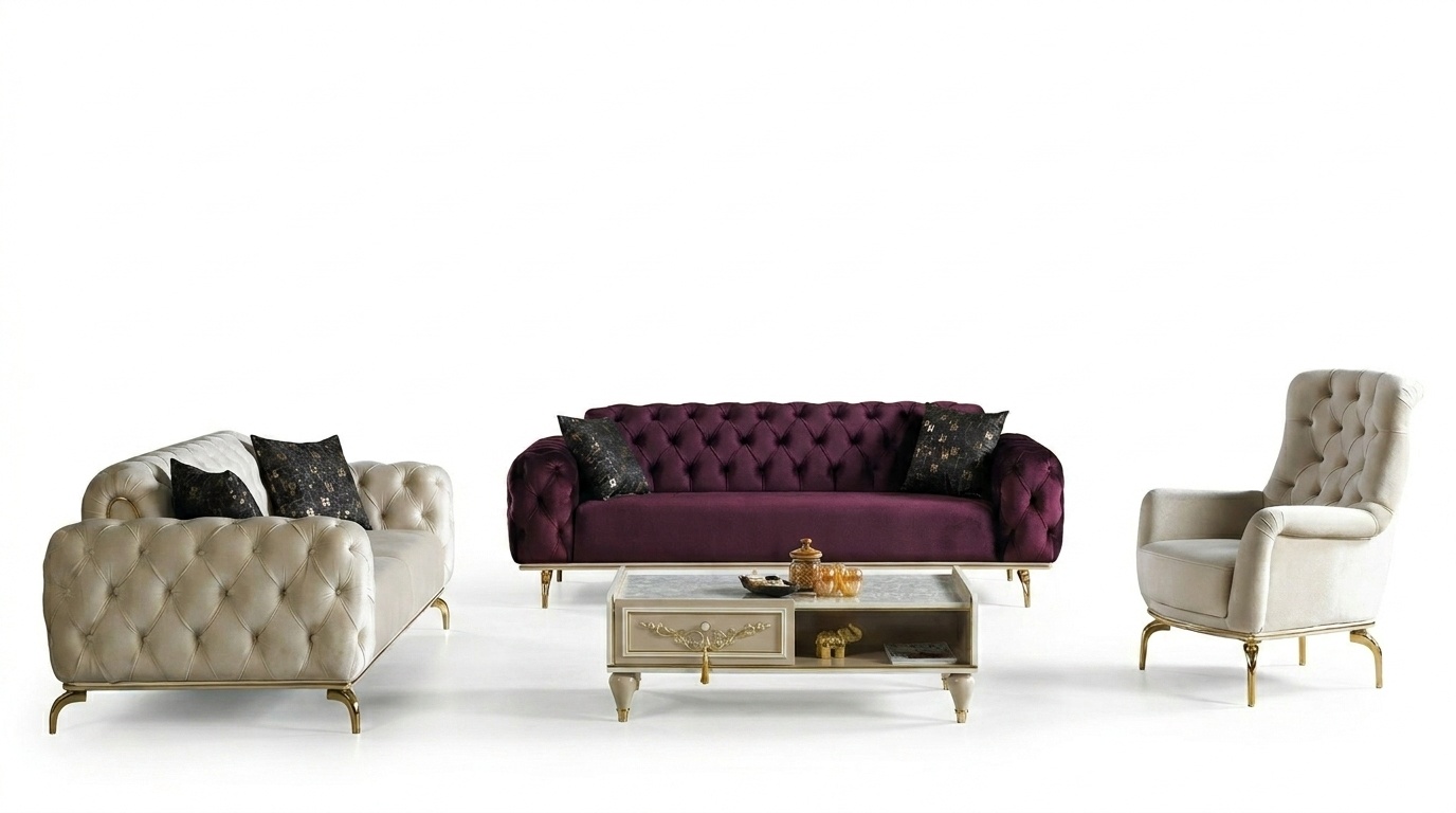 Designer Sofagarnitur 3+3+1 Sitzer Chesterfield Couch Sitzgarnitur Set