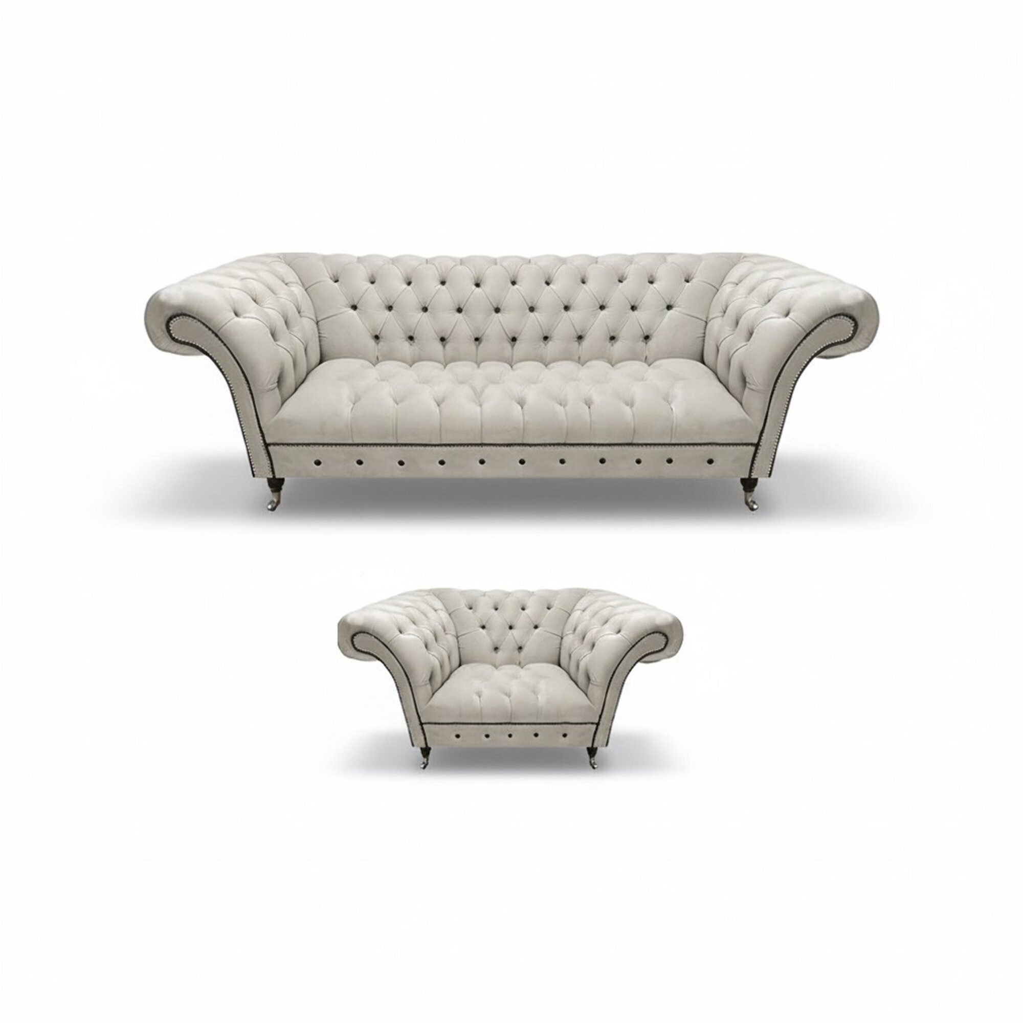 Designer Weiße Chesterfield Stoffgarnitur Moderne Sitzmöbel Luxus Set