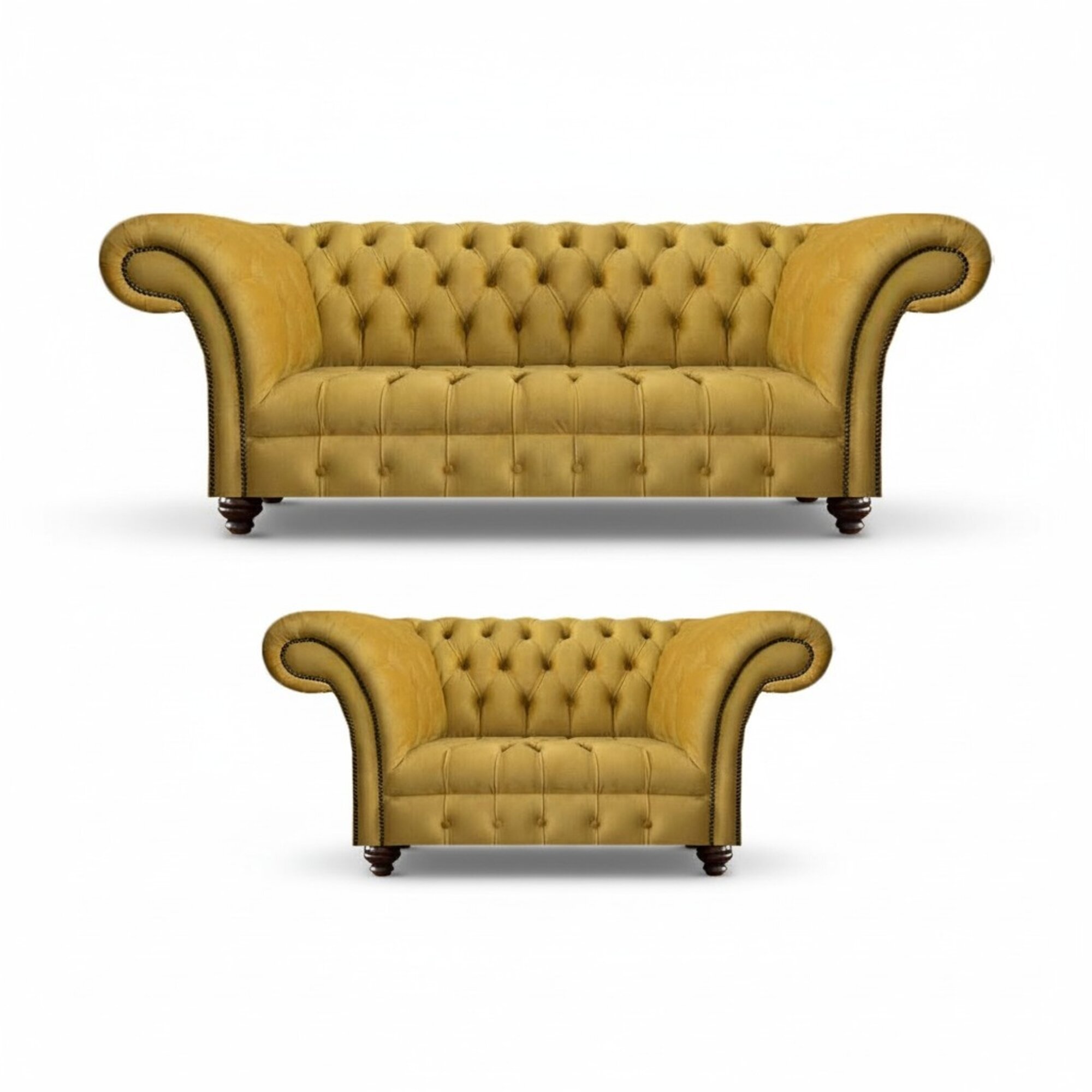 Designer Wohnzimmer Modern Gelb Sofagarnitur Set 2x Sofas Chesterfield