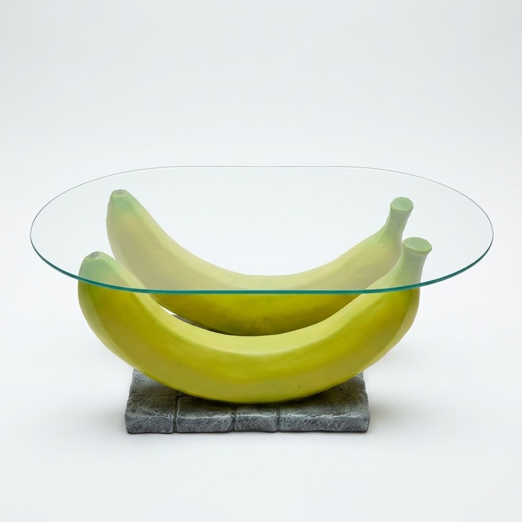 Designer XXL Glastisch Tisch Beistell Sofa Couch Tische Banane XXL Glas