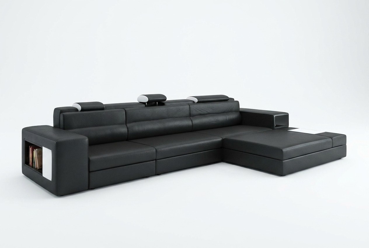 Designsofa Sofa Couch USB Polster Ecksofa Garnitur Wohnlandschaft Ledersofa LED