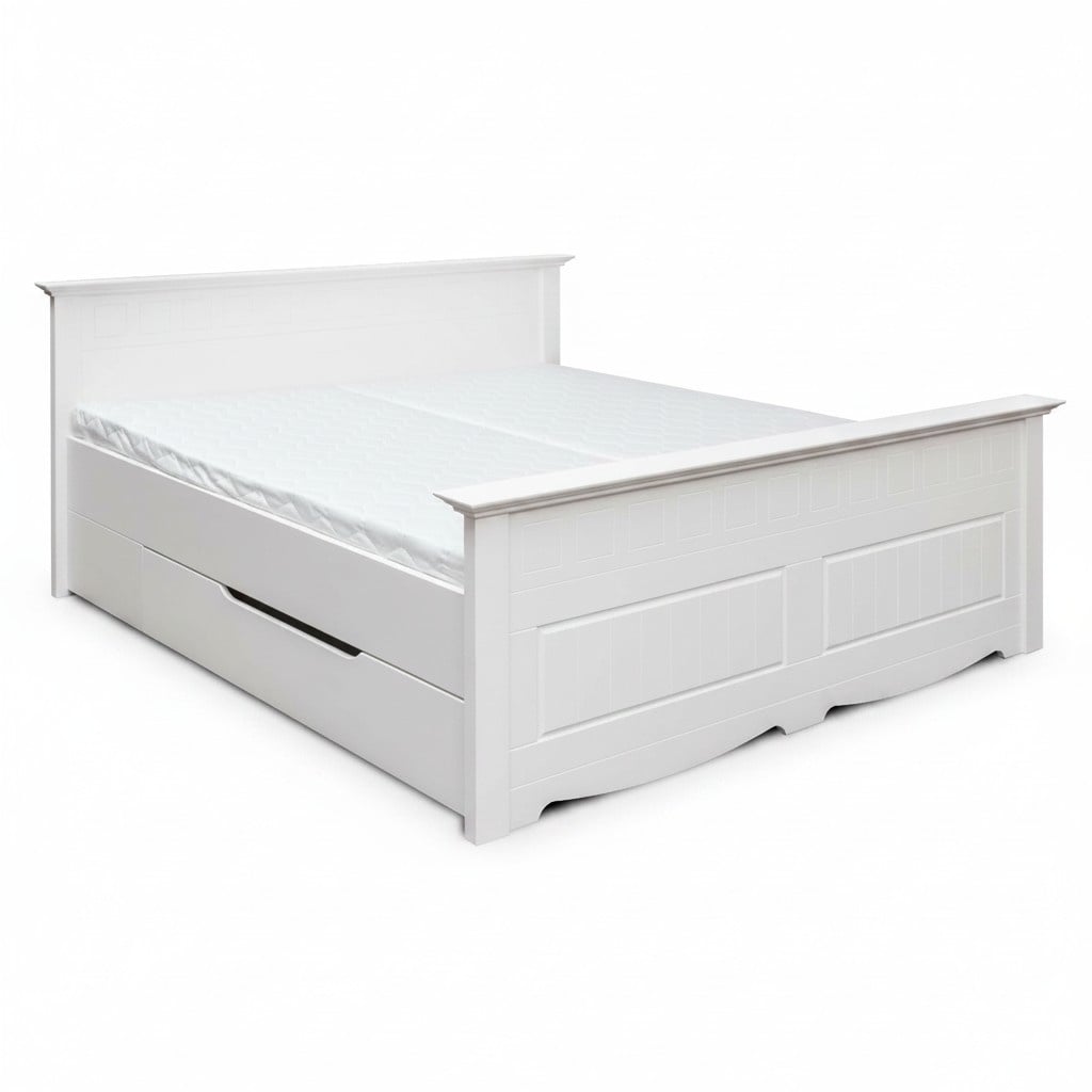 Doppelbett Bett Bettrahmen Betten Ehebett Polsterbett Holz Möbel Weiß Bauern