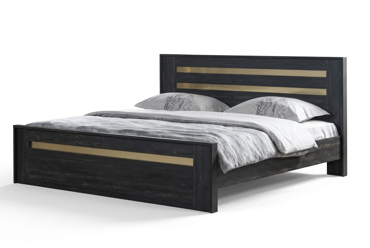 Doppelbett Bett Schlafzimmer 160сm Matratze Schwarz moderner Stil Hochwertig