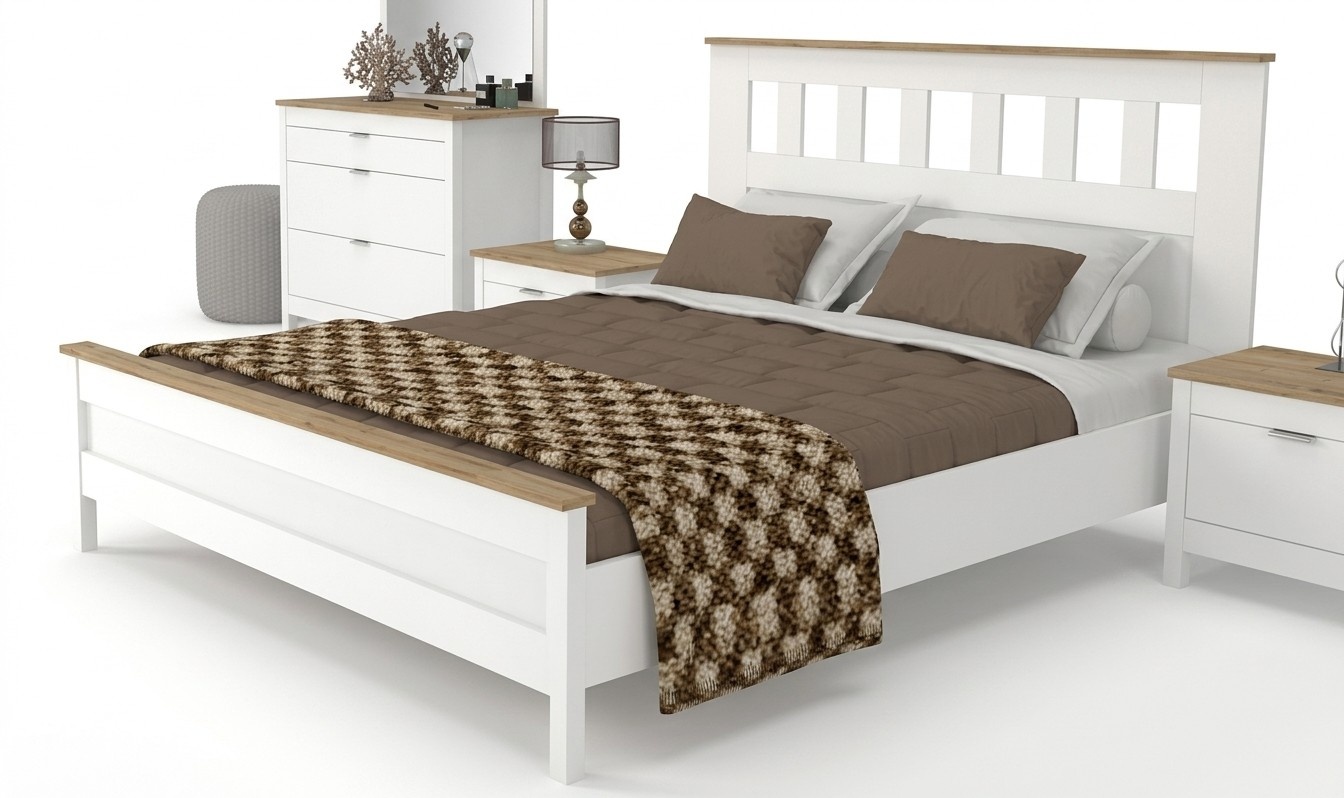 Doppelbett Bett Schlafzimmer 160сm Matratze Grau moderner Stil Holz