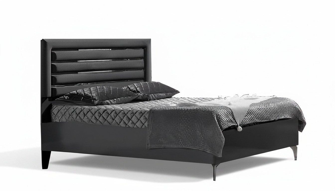 Doppelbett Bett Schlafzimmer 180сm Matratze Schwarz moderner Polsterbett Holz