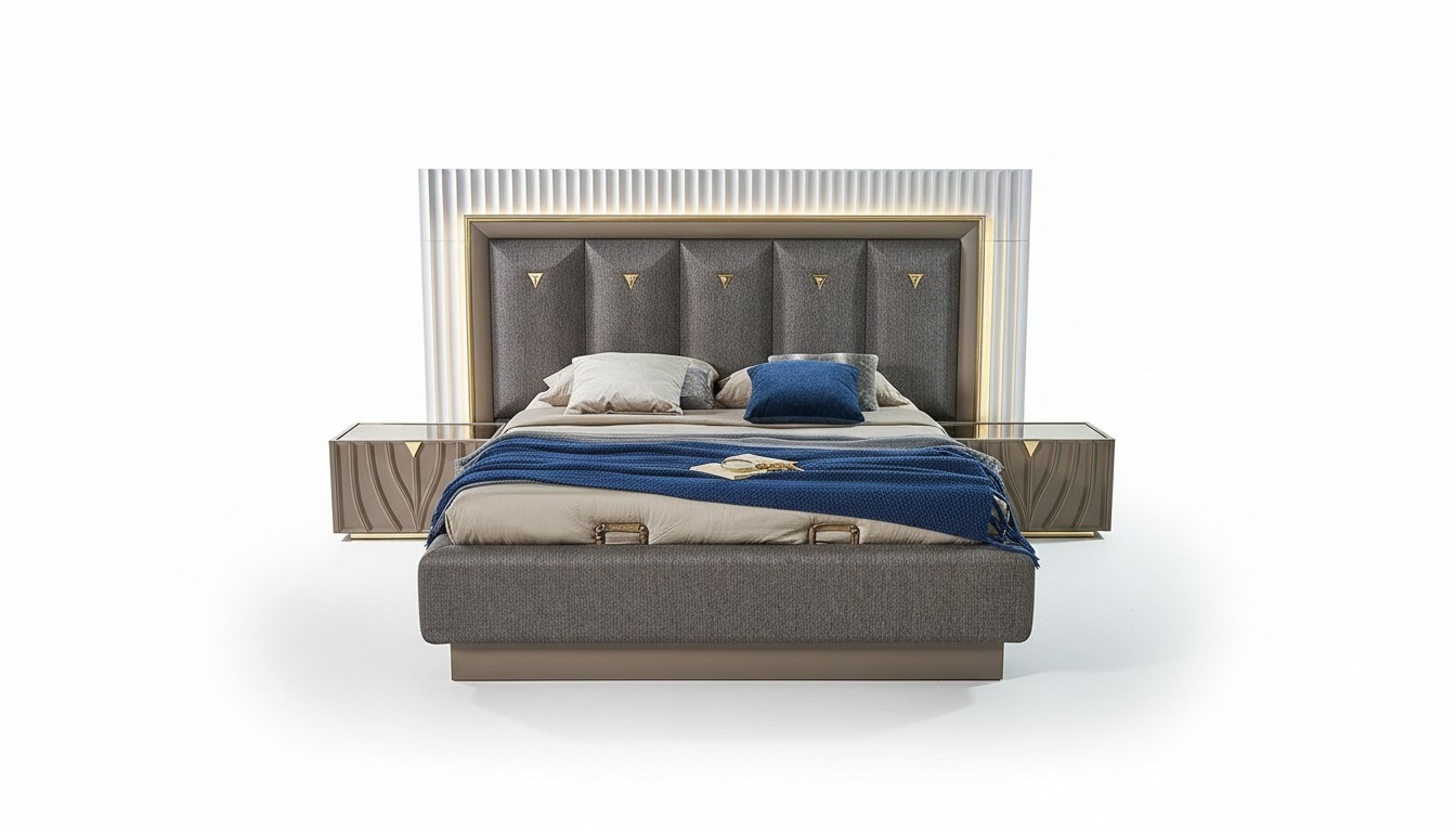 Doppelbett Komplette Schlafzimmer Bett Braun Set 3tlg Nachttische Holz