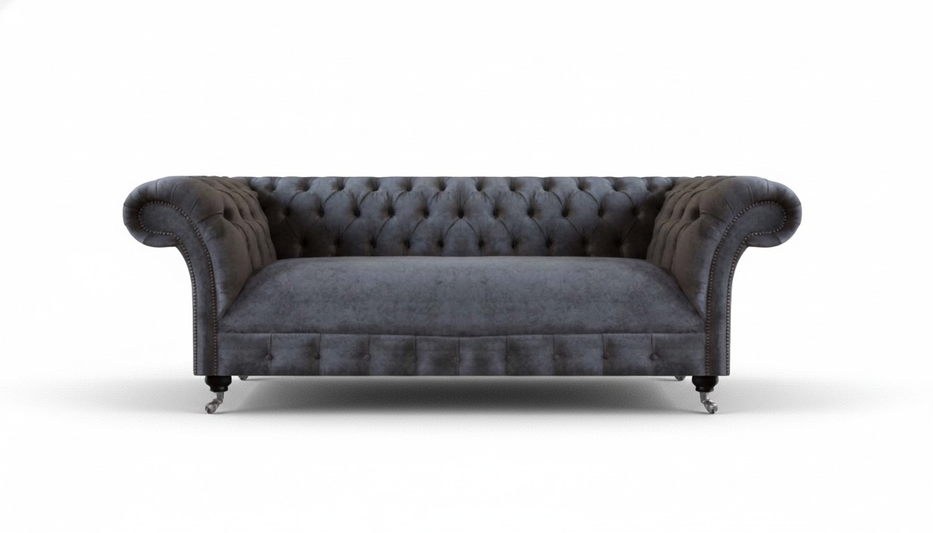 Dreisitze Sofa Couch Chesterfield Grau Wohnzimmer Polstersofa Textil Möbel