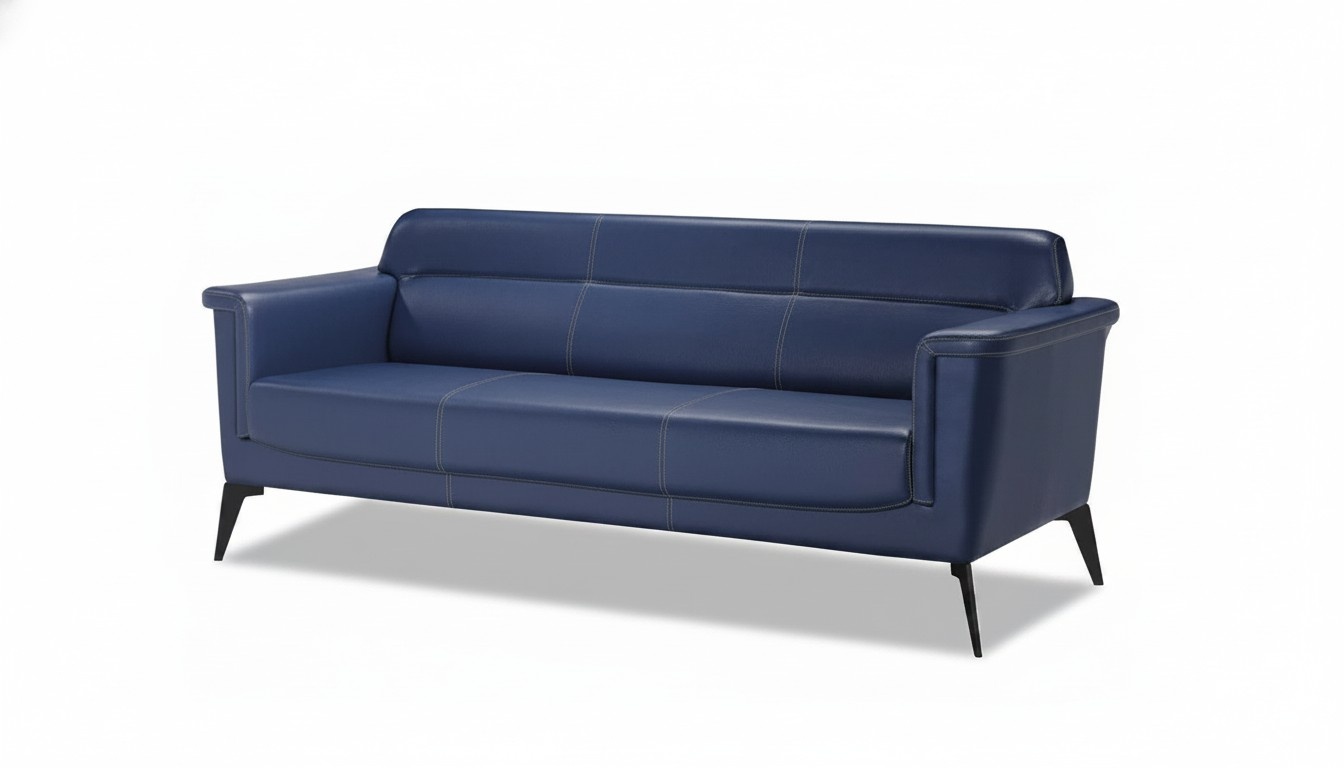 Dreisitzer 3 Sitzer Sofa Büro Möbel Leder Polster Couch Modern Design Blau