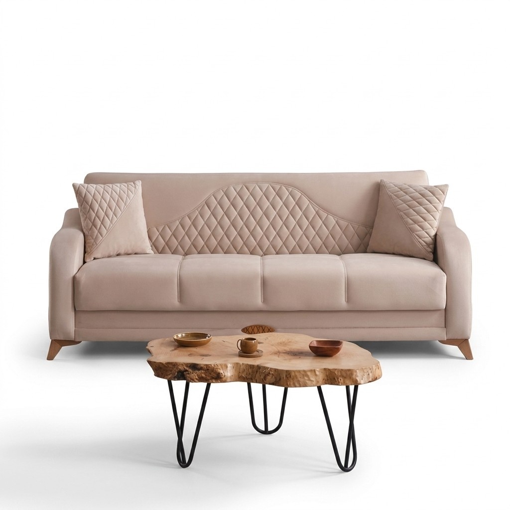 Dreisitzer Couch 3 Sitzer Sofa Stoffsofa Polstersofa Beige Couchen