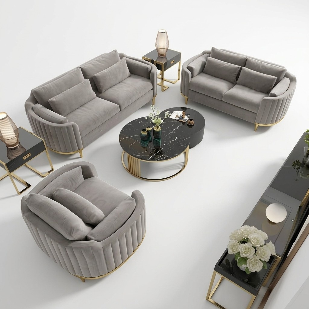 Dreisitzer Couch Polster Design Chesterfield Sofa 3er Sitz Sofas Zimmer Grau Neu