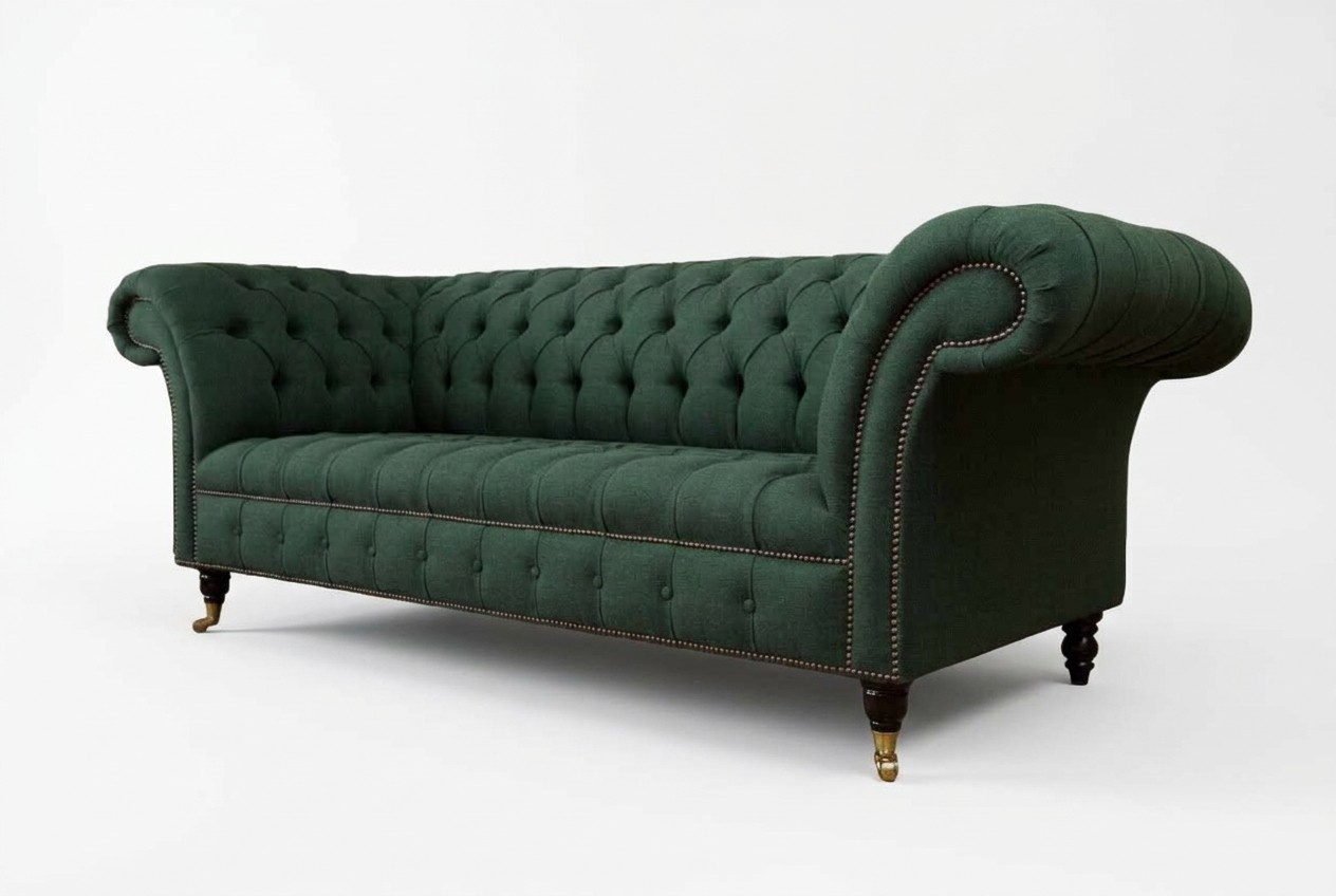 Dreisitzer Couch Textil Grün Polster Möbel Chesterfield Sofas Couchen
