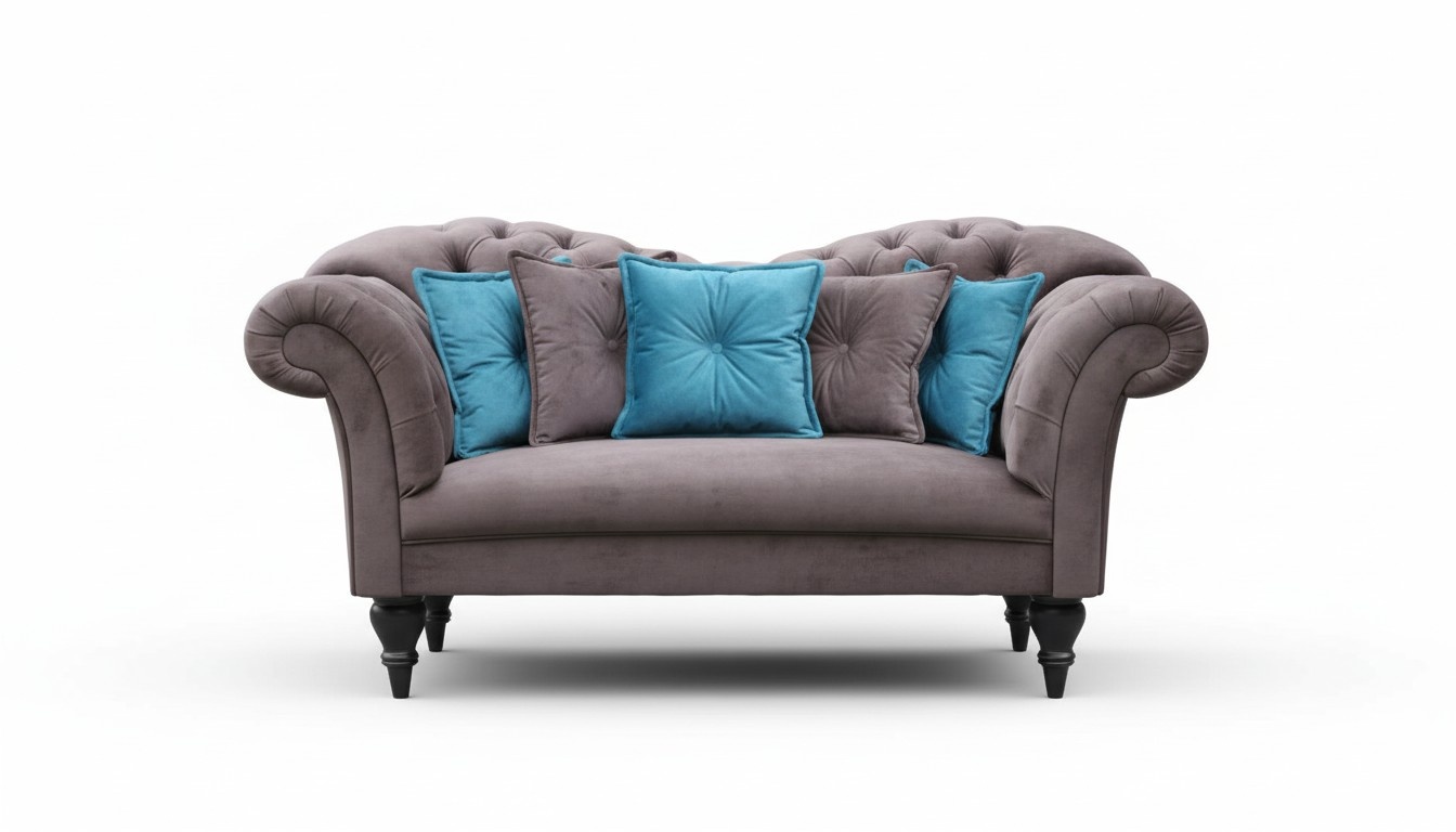 Dreisitzer Design Couch Polster Sitz Textil Sofa 2 Sitzer Chesterfield Grau