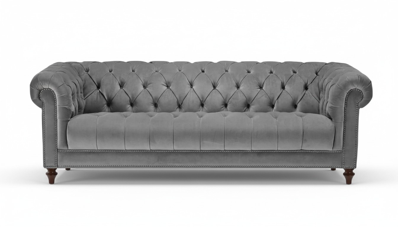 Dreisitzer Grau Stoff Wohnzimmer Design Couchen Polster Sofa Sofas Chesterfield