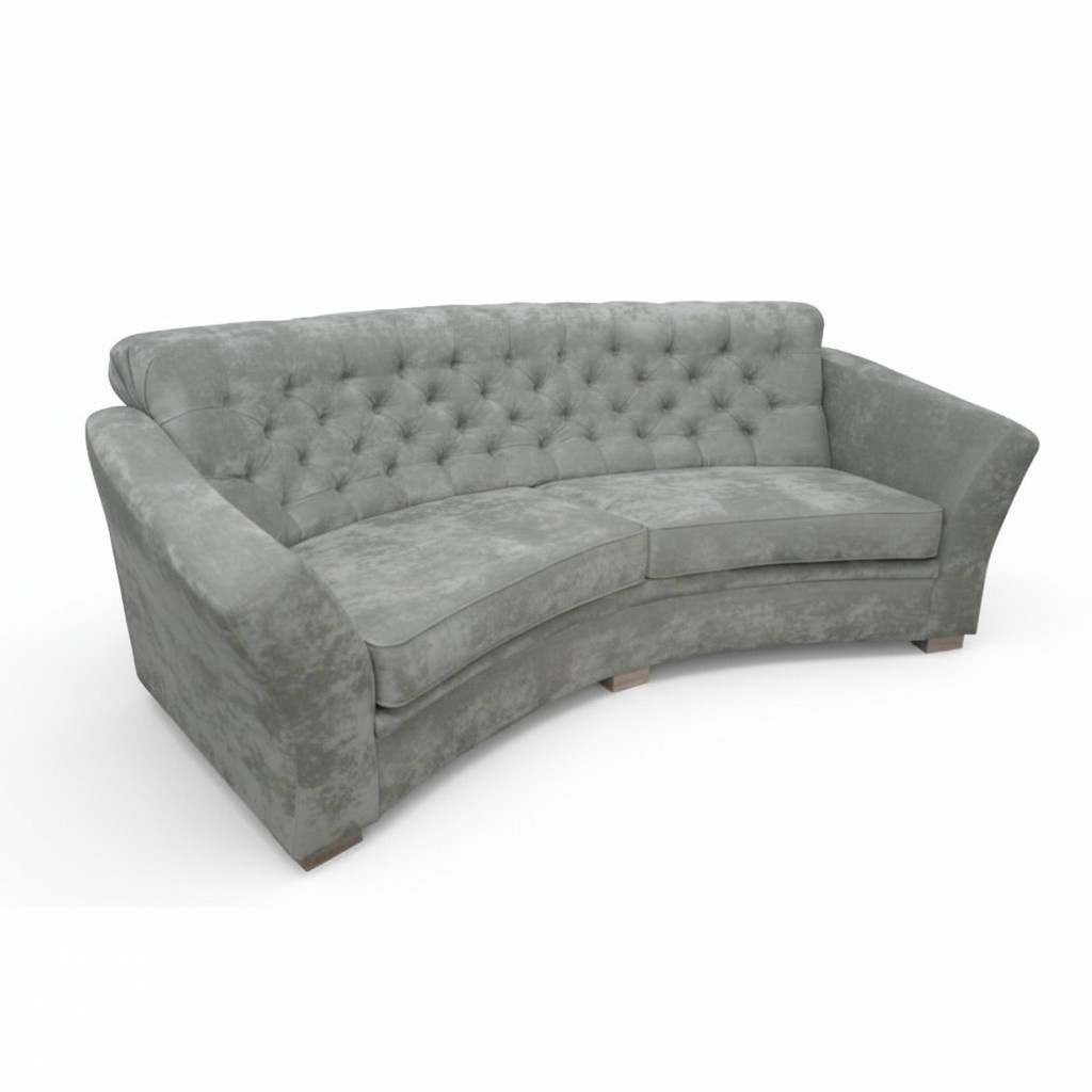 Dreisitzer Halb Runde Couch Chesterfield Polster Sofa Couchen Beige