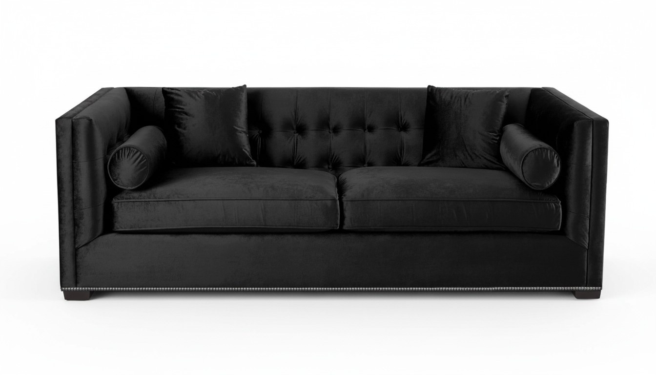 Dreisitzer Schwarz Couchen Polster Sofa Chesterfield Neu Stoff Wohnzimmer Design