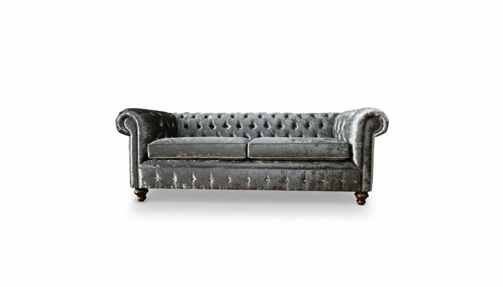 Dreisitzer Sofa 3 Sitz Couch Chesterfield Polster Sitz Garnitur Samt Graue Samt