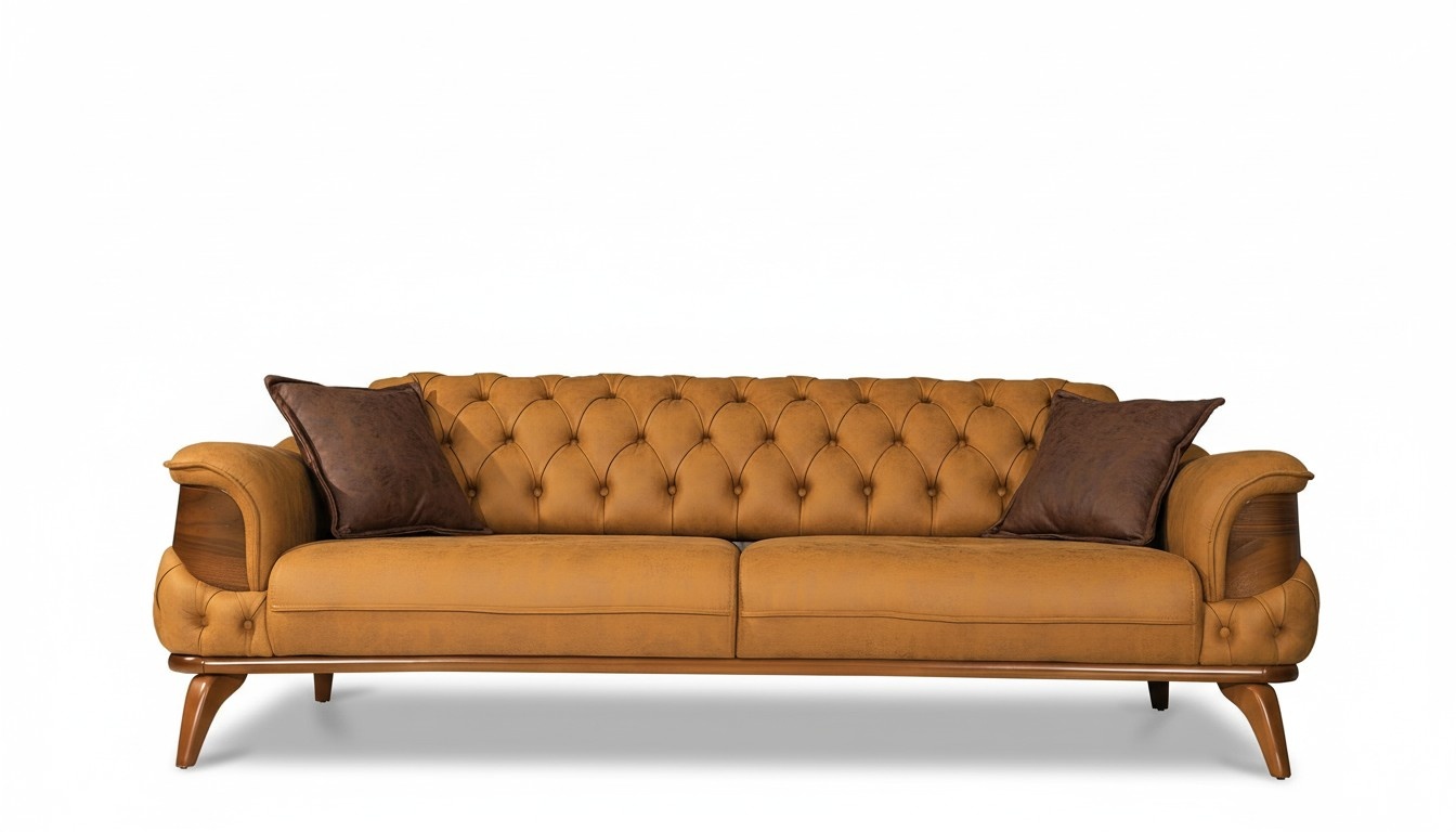 Dreisitzer Sofa Modern Sitzer Chesterfield Leder Gelb Design Wohnzimmer1