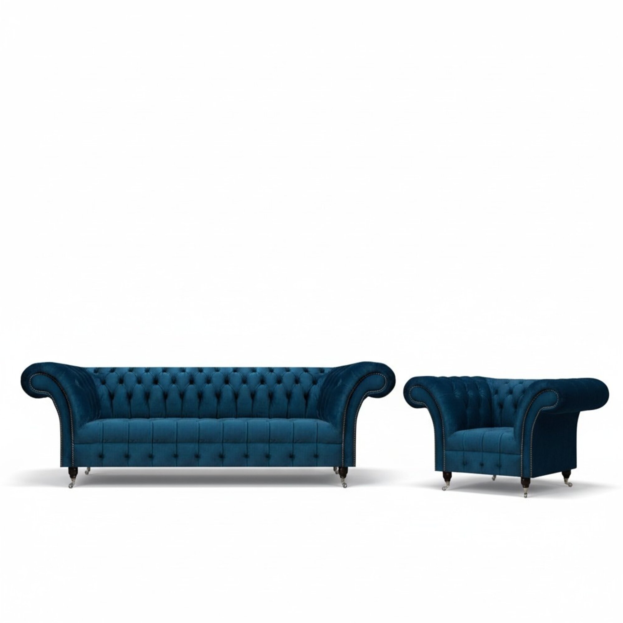 Dunkelblaue Chesterfield Polstermöbel Schicker 3-Sitzer Lehnsessel 2tlg