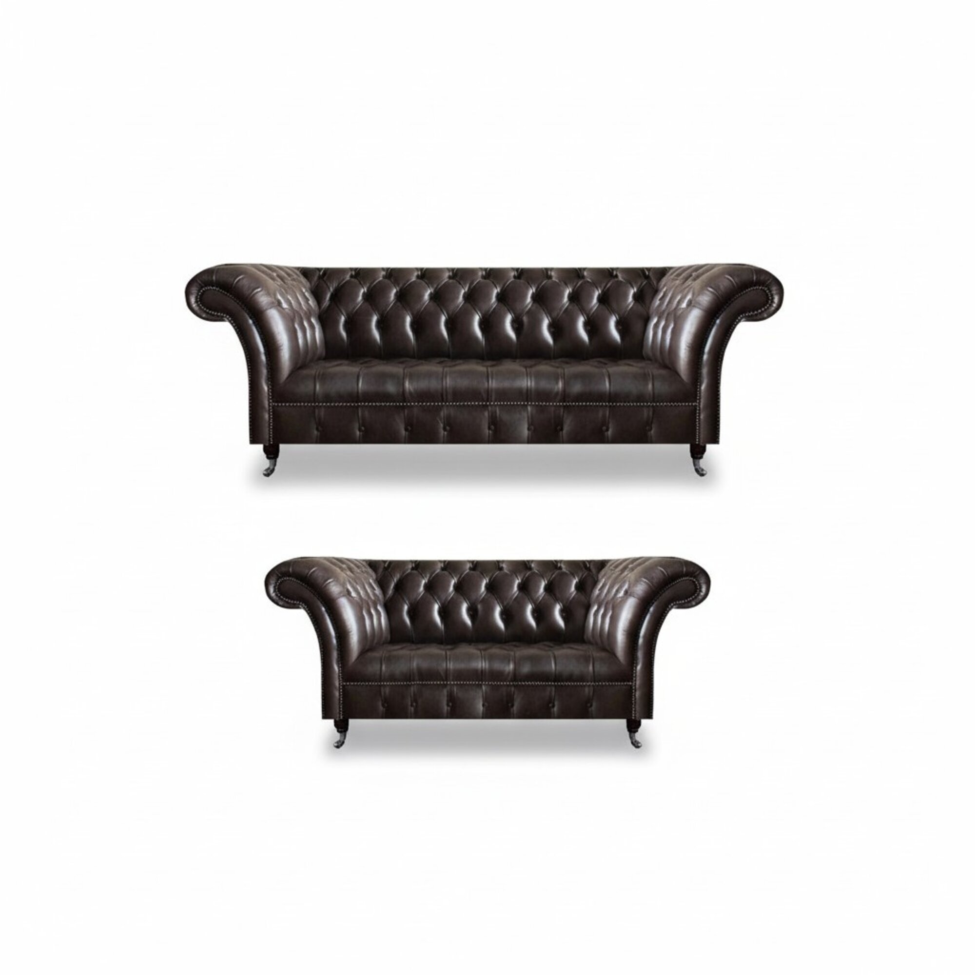 Dunkelbraune Chesterfield Ledersofas Moderner Dreisitzer 2-Sitzer Möbel